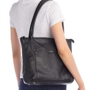 Lodis Siera Black Pebbled Leather Shoulder Tote Bag